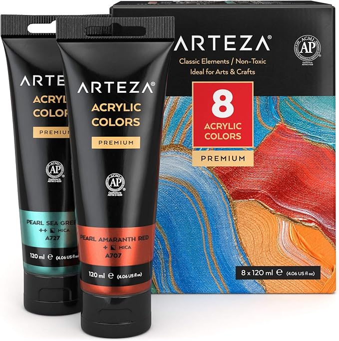 Arteza Metallic Acrylic Paint, Rich Pigments, Non Fading, Non Toxic Paints by ARTEZA