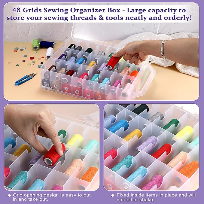 OwnMy 2 Pack 46 Grids Sewing Thread Organizer, Double-Sided Thread Spool - Image 2
