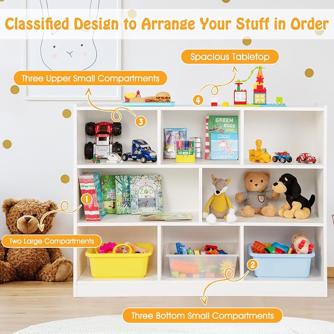 KOTEK Toy Storage Organizer, 8 Cubby Kids Bookshelf, Wooden 4-Tier Bookcase - Image 5