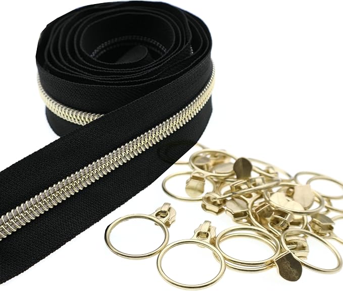 Leekayer #5 Metallic Nylon Coil Zippers by The Yard Bulk 10 Yards Black Zipper - Image 7