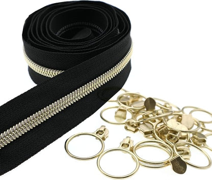 Leekayer #5 Metallic Nylon Coil Zippers by The Yard Bulk 10 Yards Black Zipper - Image 7