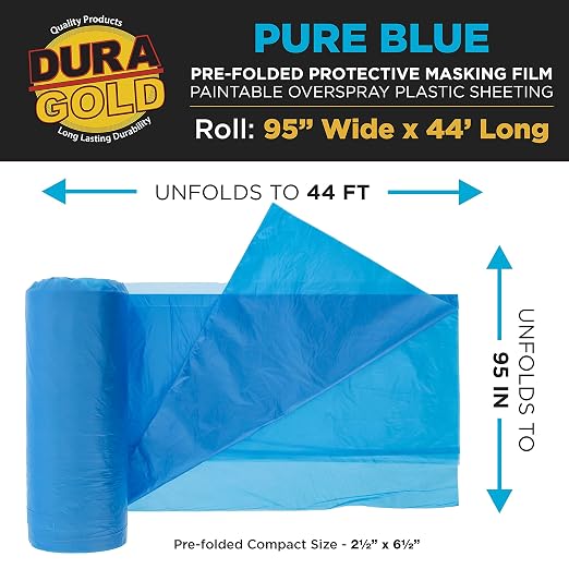 Dura-Gold 95" x 44' Pure Blue Pre-Folded Masking Film - Image 2