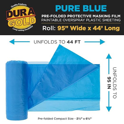 Dura-Gold 95" x 44' Pure Blue Pre-Folded Masking Film - Image 2