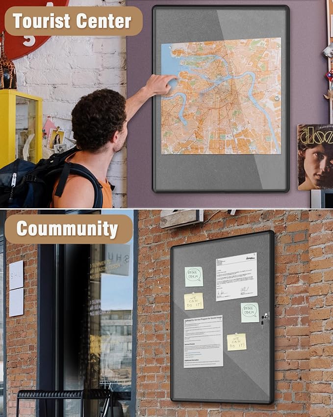 38"x28" Enclosed Bulletin Board, Lockable Weather-Resistant Aluminum Cork - Image 8