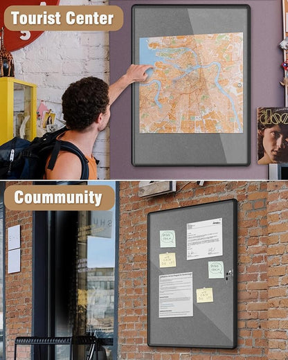 38"x28" Enclosed Bulletin Board, Lockable Weather-Resistant Aluminum Cork - Image 8