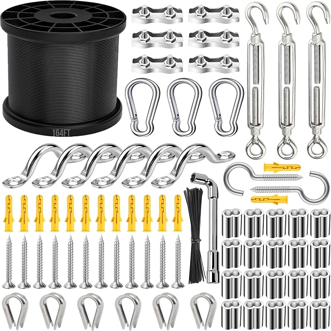 164FT Black Vinyl-Coated 304 Stainless Steel Cable – Heavy Duty String Lights by Unknown