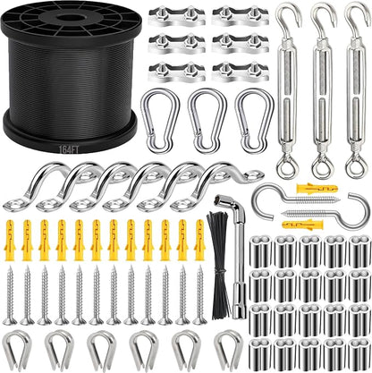 164FT Black Vinyl-Coated 304 Stainless Steel Cable – Heavy Duty String Lights by Unknown