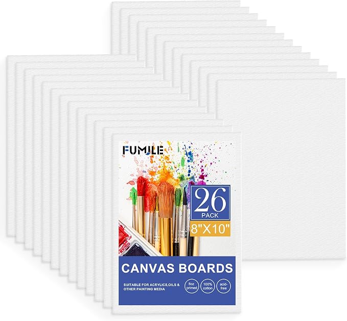 FUMILE Canvas Boards for Painting 8x10, 26 Pack Canvases Primed Acid Free Blank by FUMILE
