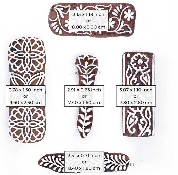 Wooden Stamps for Block Printing | Set of 5 | Border Shaped Wooden Finger Stamps - Image 4