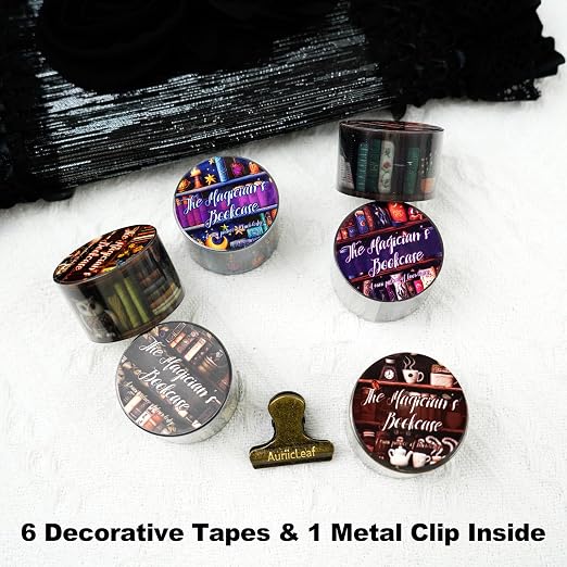 Magician’s Bookcase PET Tapes – 6 Rolls of Fantasy Embroidery-Style Bookcase - Image 2