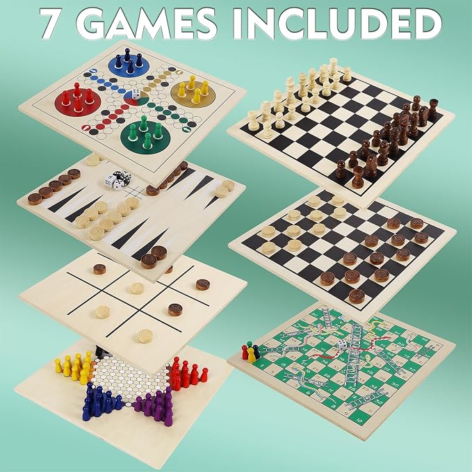 Juegoal 7-in-1 Wooden Board Game Set - Image 2