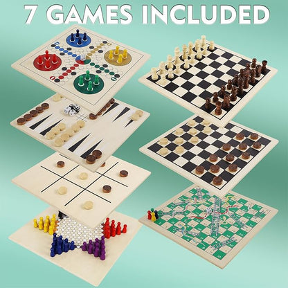 Juegoal 7-in-1 Wooden Board Game Set - Image 2