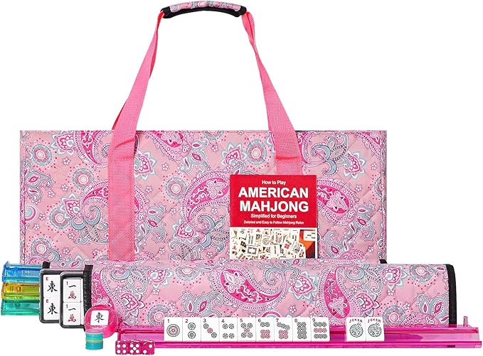 American Mahjong Game Set, 166 White Tiles, 4 All-in-One Color Rack/Pushers by GUSTARIA