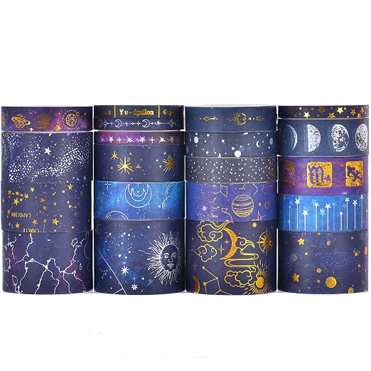 20 Rolls Galaxy Washi Tape Set Stars Arts Adhesive Tapes Gold Silver Foil by Songdao