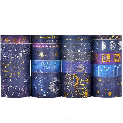 20 Rolls Galaxy Washi Tape Set Stars Arts Adhesive Tapes Gold Silver Foil by Songdao