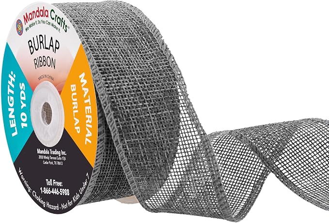 Mandala Crafts Gray Burlap Ribbon 1.5 Inches Wide Jute Ribbons by MandalaCrafts