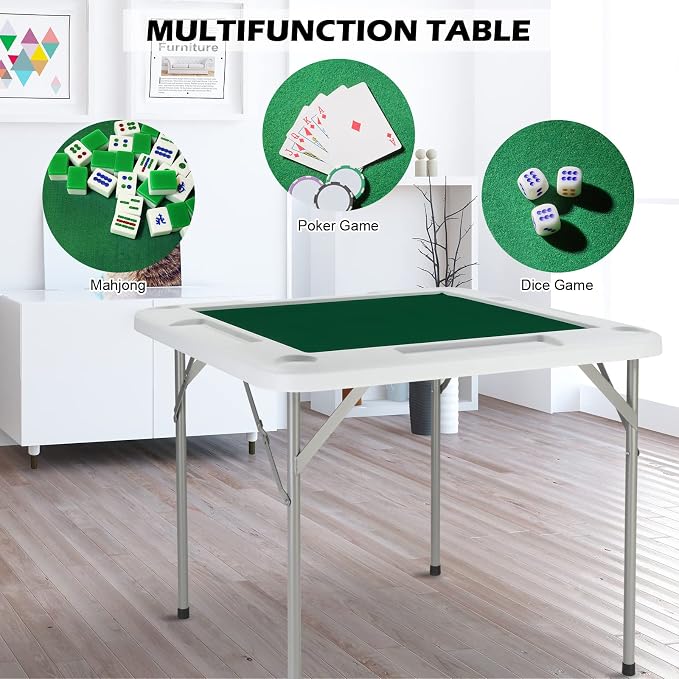 PEXMOR 35" Foldable Mahjong Table, 4 Player Card Game Table w/Cup Holders & - Image 8