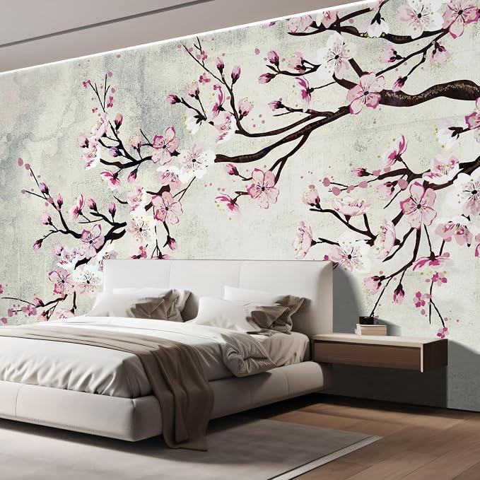 wall26 Wall Sticker/Wall Mural Watercolor Style Ink Painting Pink Cherry - Image 4