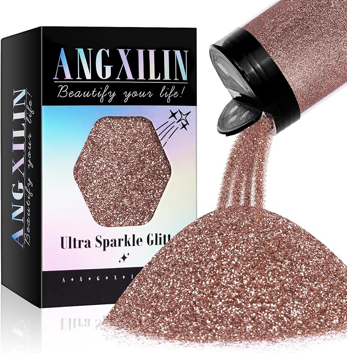 High Capacity 260g Shaker Bottle Package Metalic Glitter, Rose Gold Fine Glitter by ANGXILIN