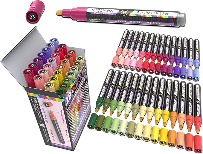 28 Wildflower Colors Acrylic Paint Pens Studio Color Series Markers Set 3mm by TOOLI-ART
