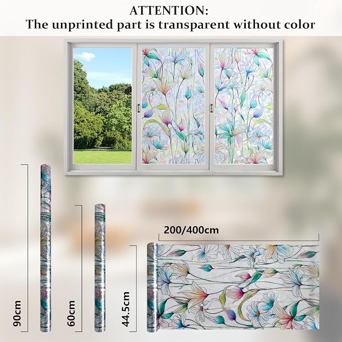 Donox Decorative Window Privacy Film, 3D Floral Stained Glass Window Film - Image 8