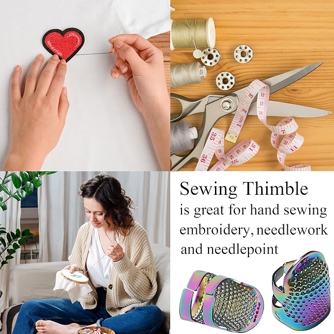 J.CARP 4Pcs Sewing Thimble, Metal Dazzle Color Sewing Thimble Finger Protector - Image 5