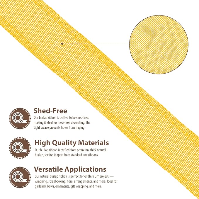 Mandala Crafts Yellow Burlap Ribbon 1.5 Inches Wide Jute Ribbons - Image 3