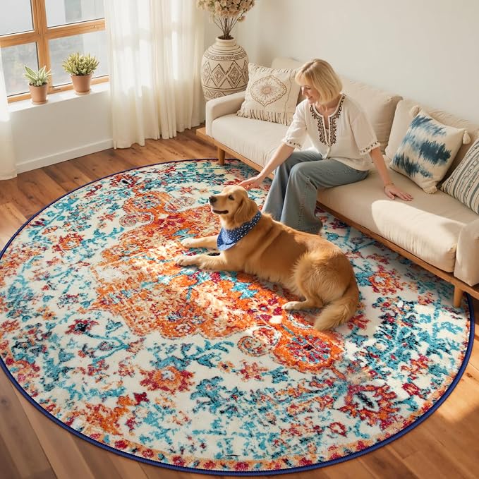 Lahome Bohemian Floral Medallion Round Rug - 6Ft Soft Rug - Image 3