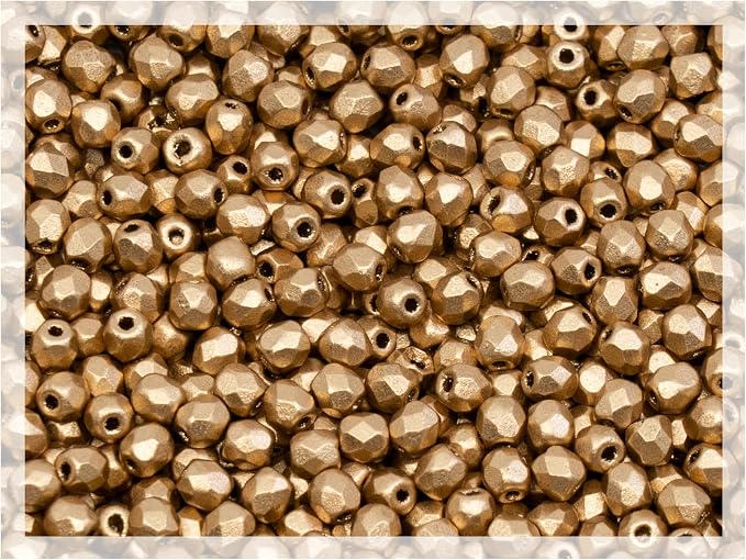 100 pcs Faceted Fire Polished Pressed Czech Glass Beads 3mm, Aztec Pale Gold by CzechBeadsManufacturer