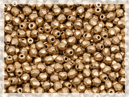 100 pcs Faceted Fire Polished Pressed Czech Glass Beads 3mm, Aztec Pale Gold by CzechBeadsManufacturer