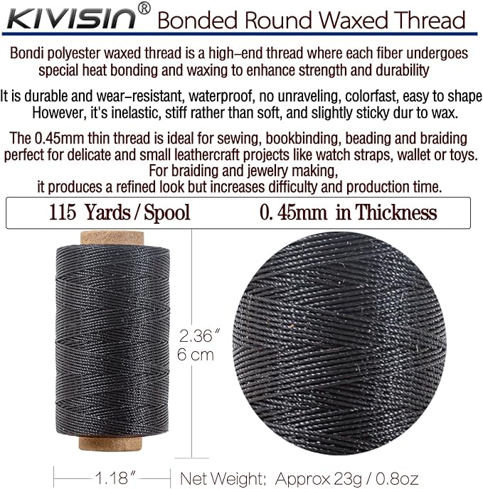 Round Waxed Thread 0.45mm 12 Neutral Colors, Thin Cord Wax Coated 3 Ply - Image 3