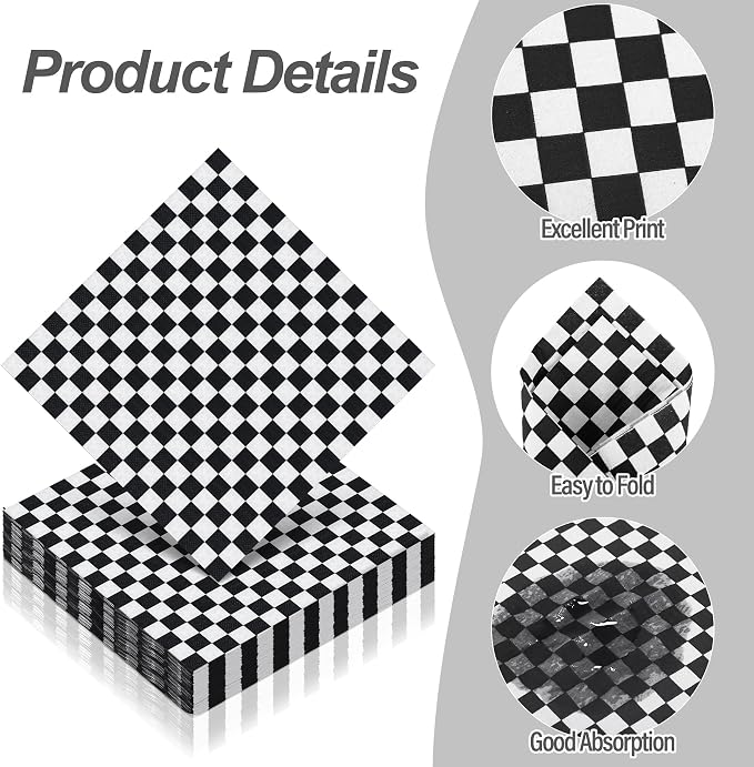 Aodaer 48 Pieces Race Car Paper Napkins Disposable Checkered Flag Napkin Racing - Image 3