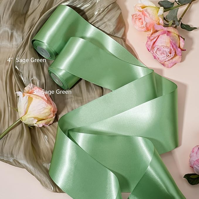 LaRibbons Sage Green Satin Ribbon 3 Inch 10 Yards Double Faced Luxury Light - Image 7
