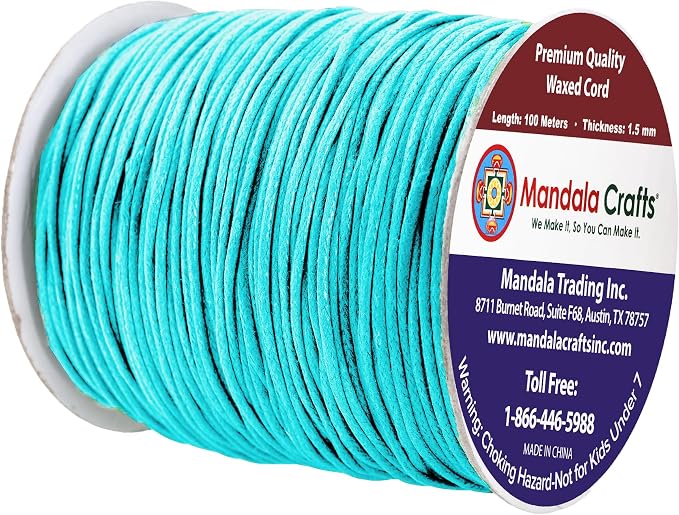 Mandala Crafts 1.5mm 109 Yards Turquoise Cotton Waxed Cord - Image 2
