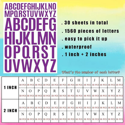 Bemeol Letter Stickers 1560 Pieces 30 Sheets Stick on Vinyl Letters Capital - Image 2