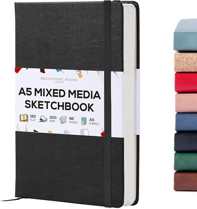 Beechmore Books A5 Sketch Book – 5.8"x8.3" Premium Vegan Leather Hardcover by BeechmoreBooks