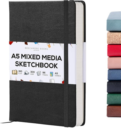 Beechmore Books A5 Sketch Book – 5.8"x8.3" Premium Vegan Leather Hardcover by BeechmoreBooks