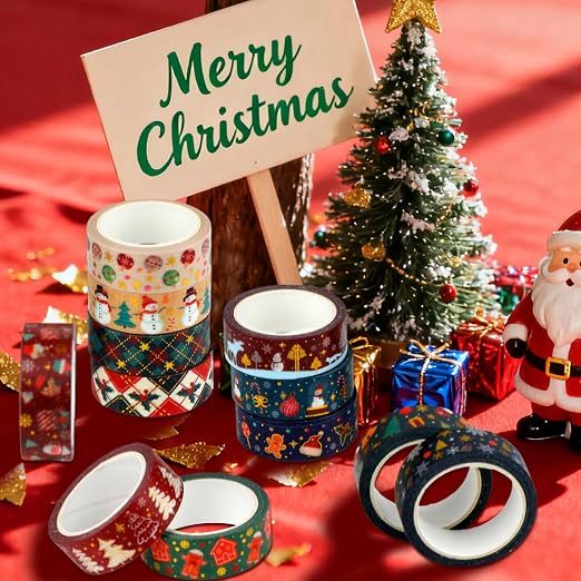 12 Rolls Christmas Washi Tapes Christmas Tree Snowman Snowflakes Gingerbread - Image 5