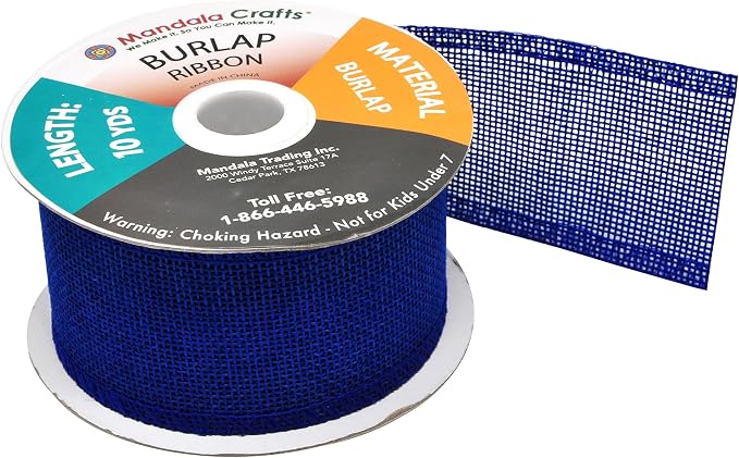 Mandala Crafts Royal Blue Burlap Ribbon 2.5 Inches Wide Jute Ribbons - Image 2