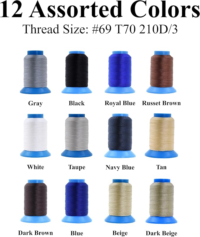 Mandala Crafts Bonded Nylon Thread 12 Assorted Neutral Colors Heavy Duty Sewing - Image 2