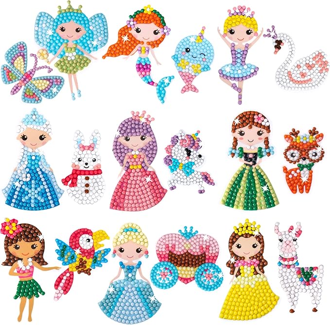 Cymbana Diamond Painting Kits for Kids 18 Pcs Princess and Their Buddy Gem Art by CYMBANA