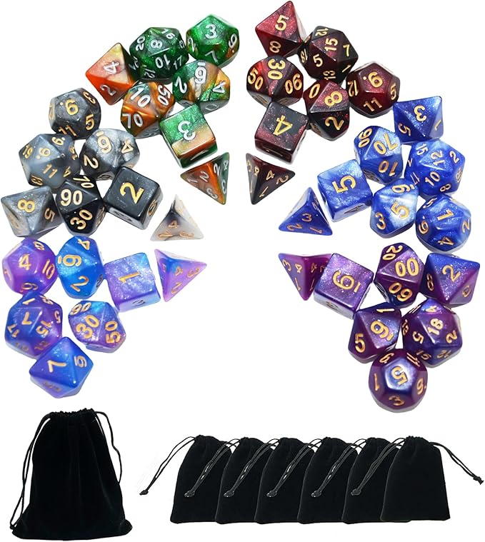 SmartDealsPro 6 x 7 Sets Glitter Polyhedral Dice Sets by SmartDealsPro