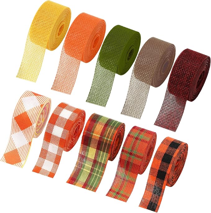 10 Rolls 50 Yard Fall Plaid Burlap Ribbon Rolls 1 Inch Autumn Gift Wrapping by JarThenaAMCS
