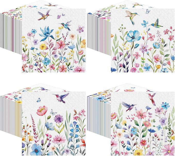 Fulmoon 200 Pieces Summer Floral Cocktail Napkins Disposable Flower Dessert by Fulmoon