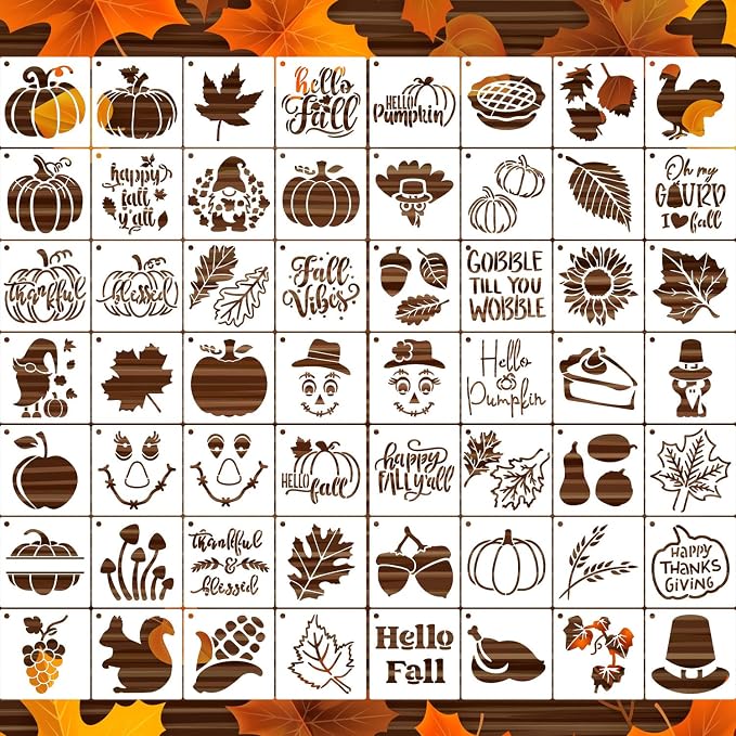 3inch Fall Stencils for Painting on Wood 56pcs Pumpkin Stencil Autumn Leaf by zosylley