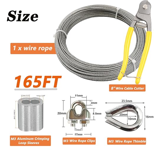 1/8 Inch Stainless Steel Wire Rope Kit, 7x7 Strands, 165 ft Length, - Image 4