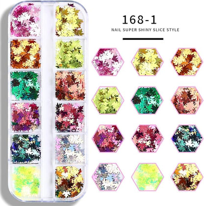 Thanksgiving Glitter Maple Leaf Nail Sequins Holographic Laser Mixed Color Fall - Image 3