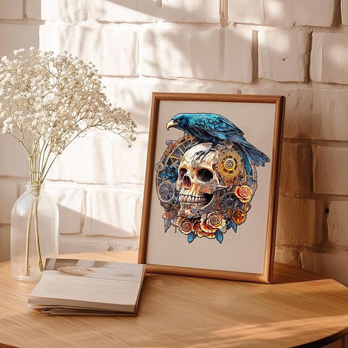 KAAYEE Wooden Puzzles for Adults, 3D Visual Effect Raven & Mechanical Skull - Image 4