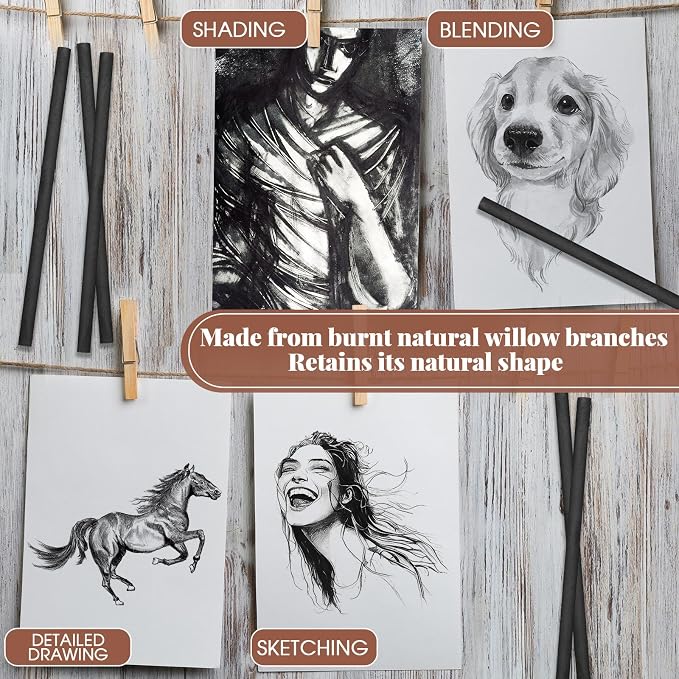 Gueevin 200 Pcs Willow Charcoal Sticks, Willow Charcoal, and Fine Art Christmas - Image 3