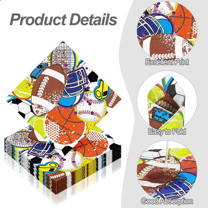 Aodaer 48 Pieces Sports Napkins 13 x 13 Inches Sports Ball Paper Napkins - Image 3